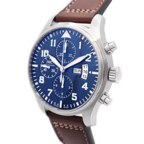 IWC Pilot Watch Chronograph Petit Prince IW377706 Blue SS Automatic Men - Foto 2 di 6