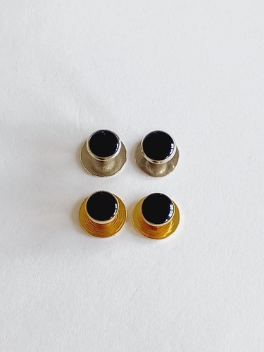 Tuxedo Shirt Stud Cuff Links Button Round Black on Silver Tone & Gold Tone Set
