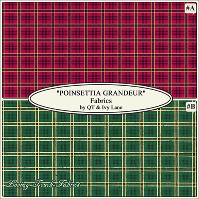 QT ''POINSETTIA GRANDEUR'' 25854 CHRISTMAS SMALL PLAID SQUARES FABRIC SELECTION