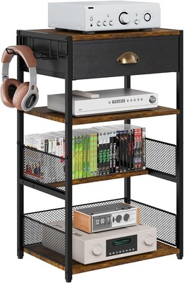 4-Tier AV Media Stand with Drawer Video Game Console Shelf Audio Rack Tower US