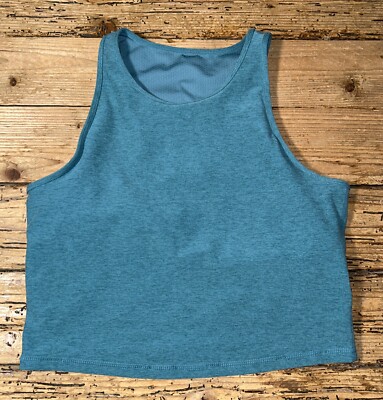 Vuori Women s Sz L Green Heathered Elevation Plyo Tank W/built In Shelf Bra EUC