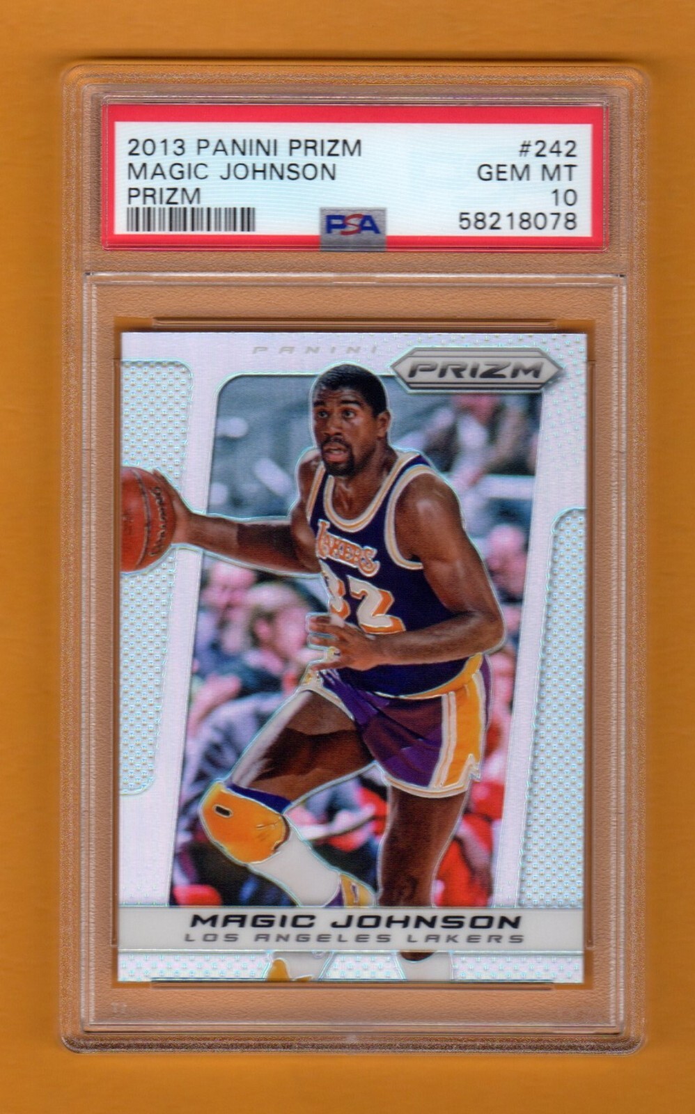 MAGIC JOHNSON 2013-14 PANINI PRIZM SILVER # 242 SP PSA 10 GEM MINT L.A. LAKERS