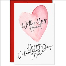 Valentines Day Card Mom - 5.3 x 8 w/Envelope - With all My Love - Made in USA