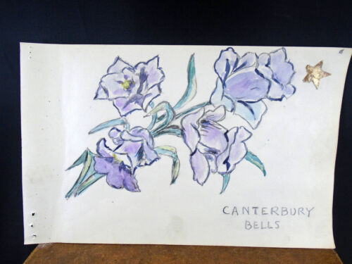 Lovely Watercolor Painting Flowers Canterbury Bells 1940's Original - Picture 1 of 2