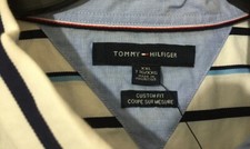 Tommy Hilfiger Mens White/Blue Horizontal Striped Custom Fit Shirt Logo XXL NWT