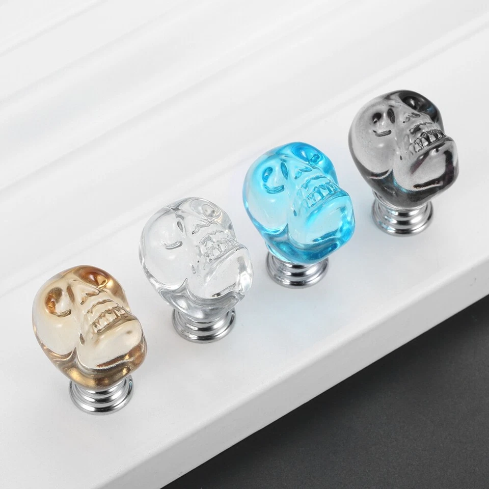 1X Skull Shaped Unique Transparent Handle Door Knob Push Pull Cupboard Wardrobe - Image 3 of 4