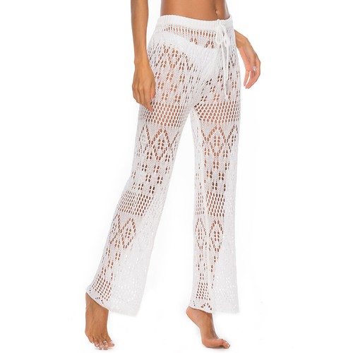 Women Cover Up Pants Beach Crochet Knitted Hollow Out Beach Swimsuit - Picture 6 of 7