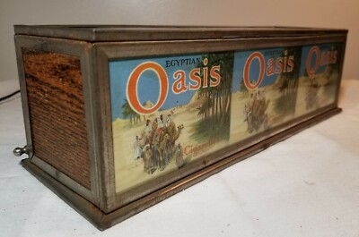 RARE ANTIQUE EGYPTIAN OASIS CIGARETTES DISPLAY CASE MADE BY ROBIN