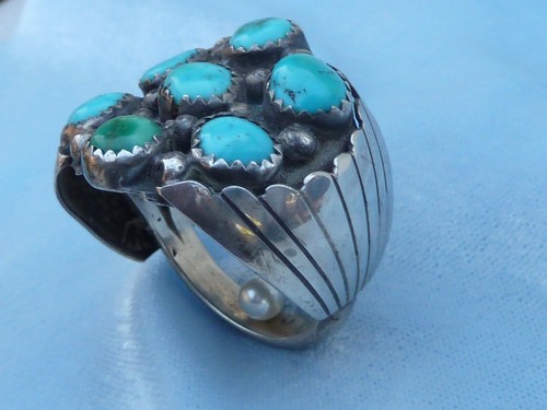 Anillo estilo nativo americano vintage, esterlina, turquesa natural de la Bella Durmiente, - Imagen 4 de 5