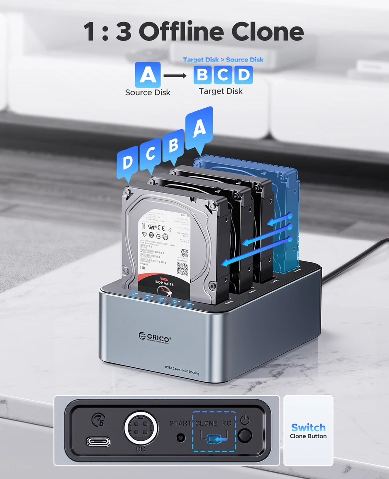 ORICO 5 Bay Clone SATA 2,5/3,5 HDD Docking Station Festplattengehäuse 100TB DHL - Bild 4 von 4