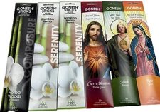 (6) GONESH Mixed Lot INCENSE STICKS 30/20 Musk Cherry Blossom Bamboo Herbal Rose
