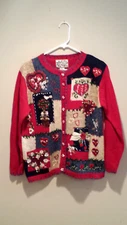 Vintage Valentine's Patchwork Sweater - Heirloom Collectibles - Small S - Red