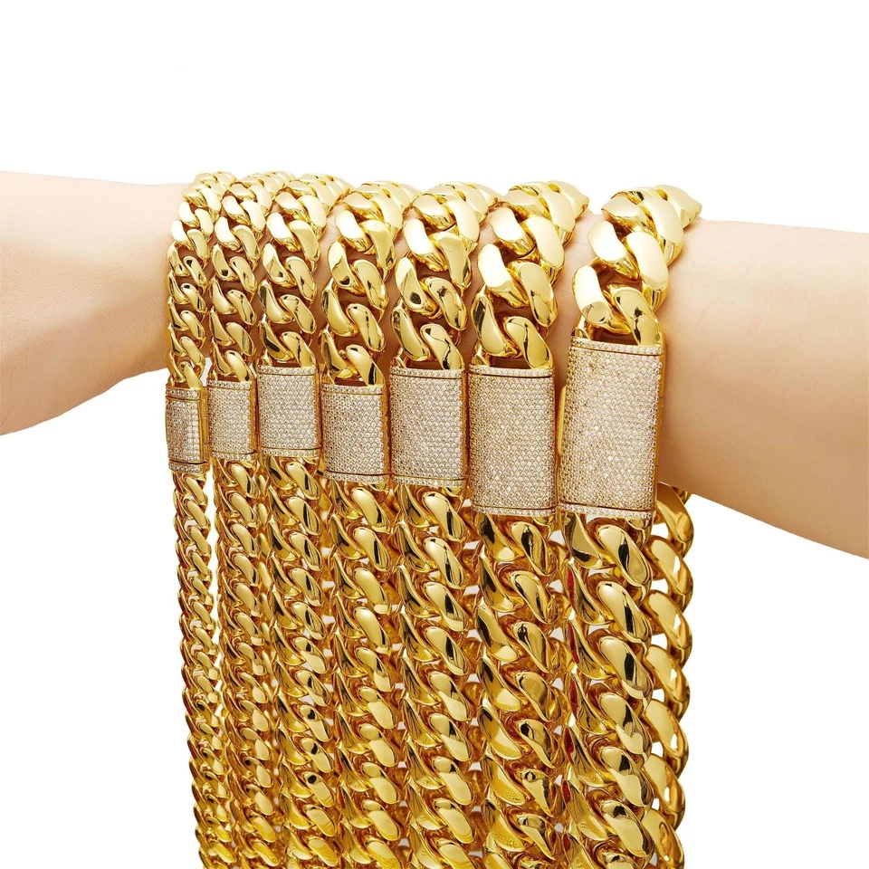 8-22 мм из нержавеющей стали 18K GP Miami хип-хоп кубинский цепочка ожерелье или браслет - Изображение 4 из 4