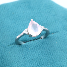 Natural Rose Quartz Ring, Pear Wedding  Engagement Ring, Women's Ring  Jewelry