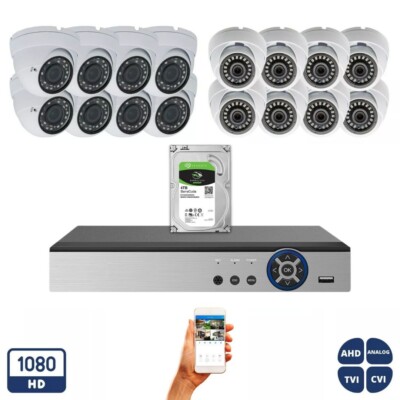 Evertech 16x Security Camera System Set HD CCTV Dome Camera 4TB HDD cable power