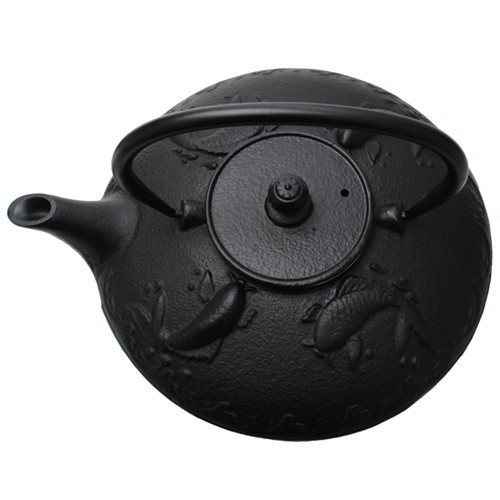 TeaPot Warmer + 24 fl oz Black Fancy Carp Fish (Koi) Japanese Cast Iron Teapot - Picture 3 of 8