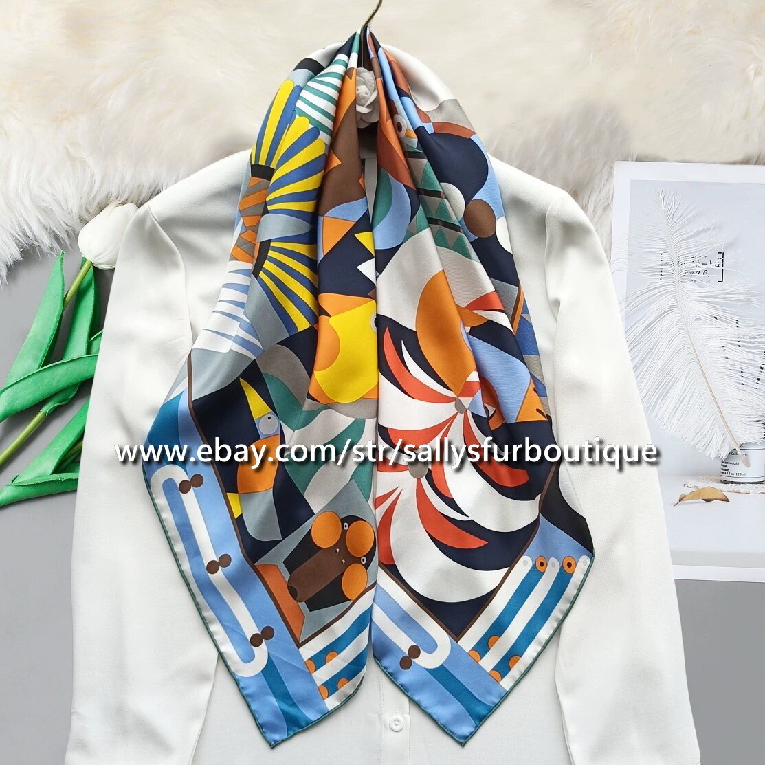 Sallys Boutique Geometric Print Pure Twill Silk Square Scarf 35