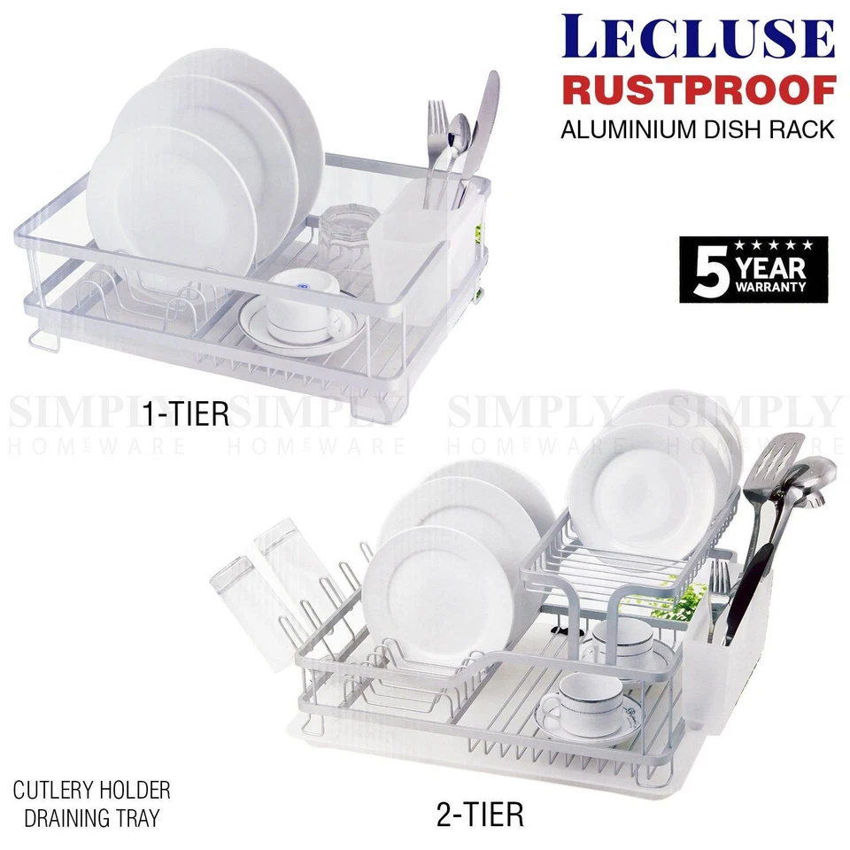 Aluminium Dish Rack Drainer 1/2 Tier Kitchen Plate Drying Cutlery Holder Tray - image 4 of 4
