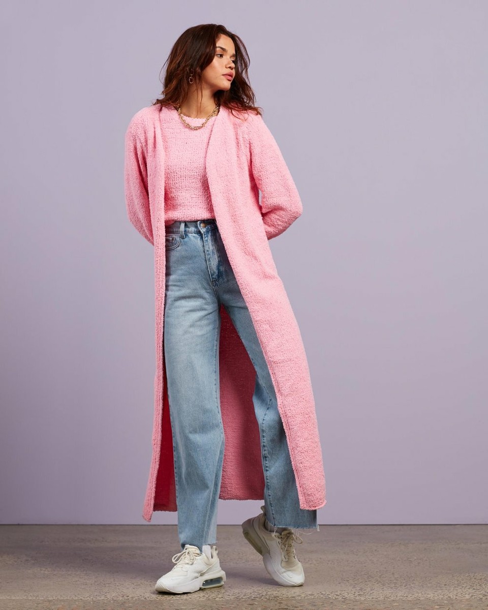 Missguided Popcorn Maxi Cardigan Co Ord Pink UK S Small UK