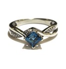 10k white gold .12ct diamond princess london blue topaz gemstone ring 3.3g 5.75 — photo 1