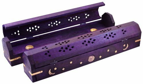 Handmade Celestial Coffin Wooden Incense Box Burner with Brass Inlay - Picture 4 of 7