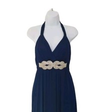 Fiesta Blue Formal Maxi Dress Size Medium Gala Gown Halter Prom Wedding.