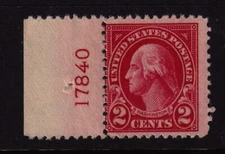 1923 Washington 2c carmine Sc 554 MNH left plate number single CV $15 (L18