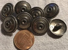 8 Shiny Dark Antiqued Silver Tone Metal Domed Shank Buttons 11/16" 18mm # 8237