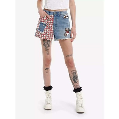 Hot Topic Thorn & Fable Raccoons Cherries Gingham Patch Denim Shorts 9 Kitschy