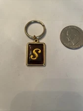 Vintage Gold Enamel Initial S Key Ring