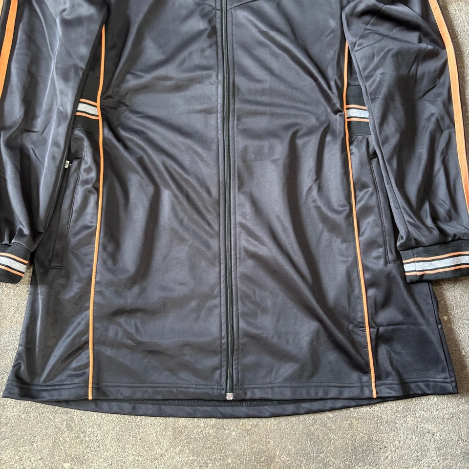 Jaqueta de atletismo vintage Adidas Equipment feminina GG preta laranja logotipo traseiro trevo - Imagem 3 de 4