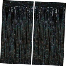 2 Pack Tinsel Foil Fringe Curtains, Black Party Decorations, Laser Black