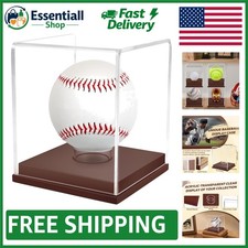 Clear Acrylic Baseball Display Case with Brown Wooden Base - Ideal Gift for Fans