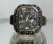 925 Boma Sterling Faceted CZ & Marcasite Accents Size 6 1/2” - 10.6 Grams Ring