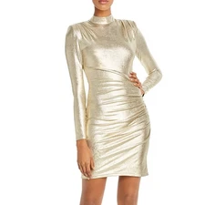 Alice + Olivia Hilary Ruched Metallic gold Bodycon Mini Dress size 4