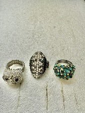 3 Bling Stretch Cocktail RHINESTONE Ring Domed Stretch Adjustable Size
