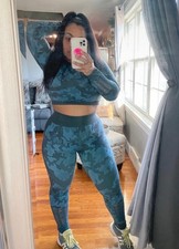SHEIN Gym Blue Camo Yoga Set Great Quality Worn Once