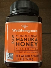 WEDDERSPOON NEW ZEALAND RAW MANUKA HONEY KFACTOR 16+ 17.6 Oz - Exp 2029