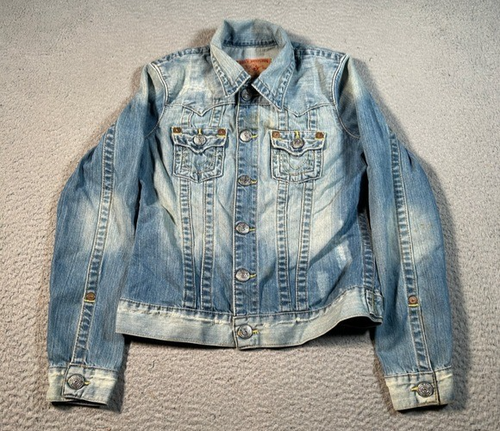 True Religion Kurtka jeansowa Damska Medium Niebieska Denim Klapa Kieszeń Trucker Jimmy - Zdjęcie 1 z 12