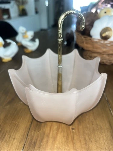 Vintage Fenton 1950's Pink Frosted Satin Glass Umbrella Candy Trinket Ring Dish