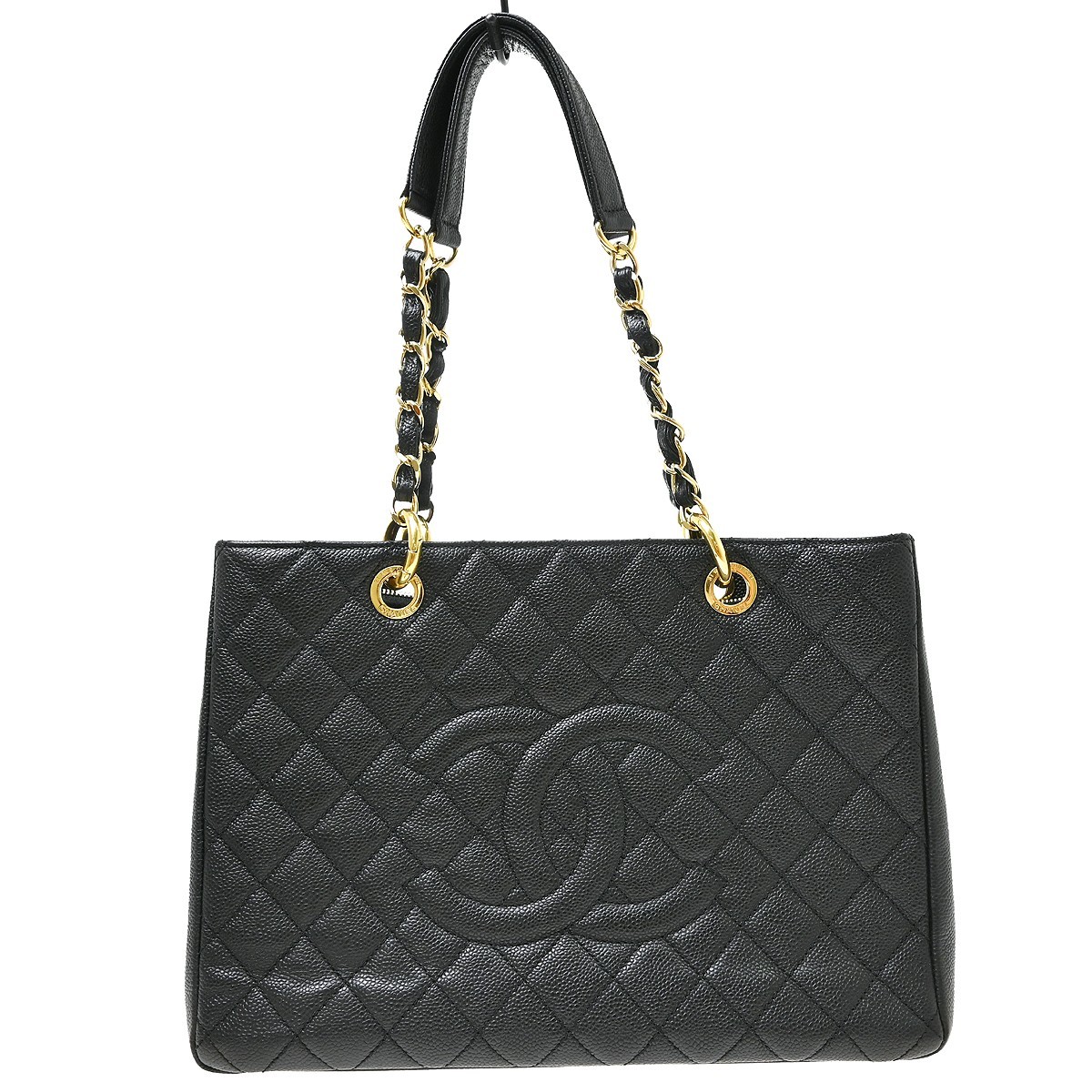 Best08 Chanel Black Calfskin Grand Shopping Tote GST Chain Handbag NQ11561