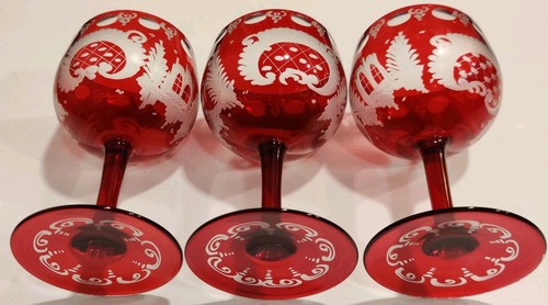 Vtg EGERMANN Ruby Wine Glass Stag Red Staining Bohemian Baroque 2.5x4.5" - Picture 4 of 22