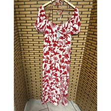 Boohoo White And Red Floral Maxi Dress Size 10