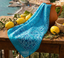 ANTICA SARTORIA 2026 AQUA BLUE & WHITE STRIPE PAISLEY POLY CHIFFON SCARF NWT