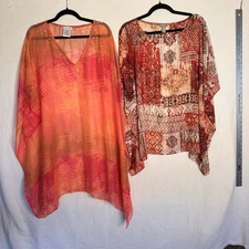 (2) CHICOS & Studio Thirtysix Womens Cover Up Kaftan Size M Sheer Beaded Beach