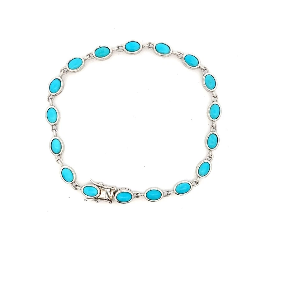 Pulsera Turquesa Plata de Ley DK 925 Vintage Eslabón Ovalado Suroeste Foto 3 de 4