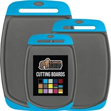 Cutting Board Set BPA Free Reversible 3Pc Juice Groove Slip Resist Kitchen Aqua