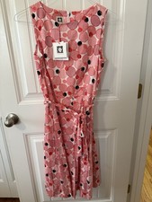Anne Klein Pink Red Polka Dot Round Neck Slee...