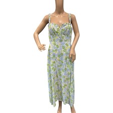 ASTR The Label Elsie Dress Womens Size Large Blue Green Floral Midi Leg Slit