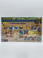 Vintage SIMPLEX Toy #SX35017. Wooden Animal Dominos 28 PCS & 6 Different Images 